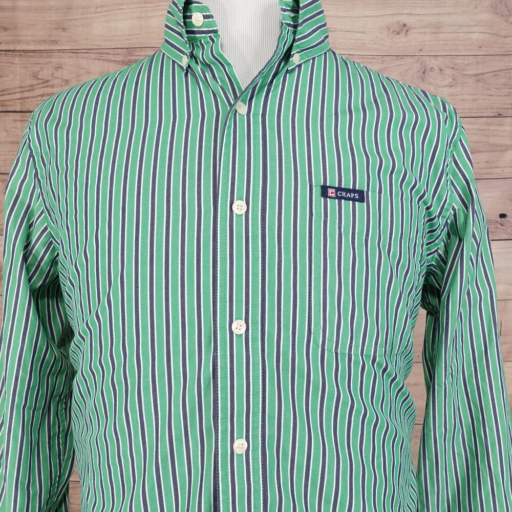 CHAPS EASY‎ CARE GREEN STRIPED BUTTON DOWN SHIRT MENS SIZE M MEDIUM